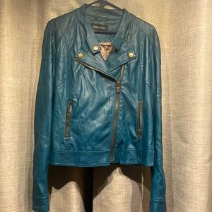Blue leather jacket, never worn, with tags